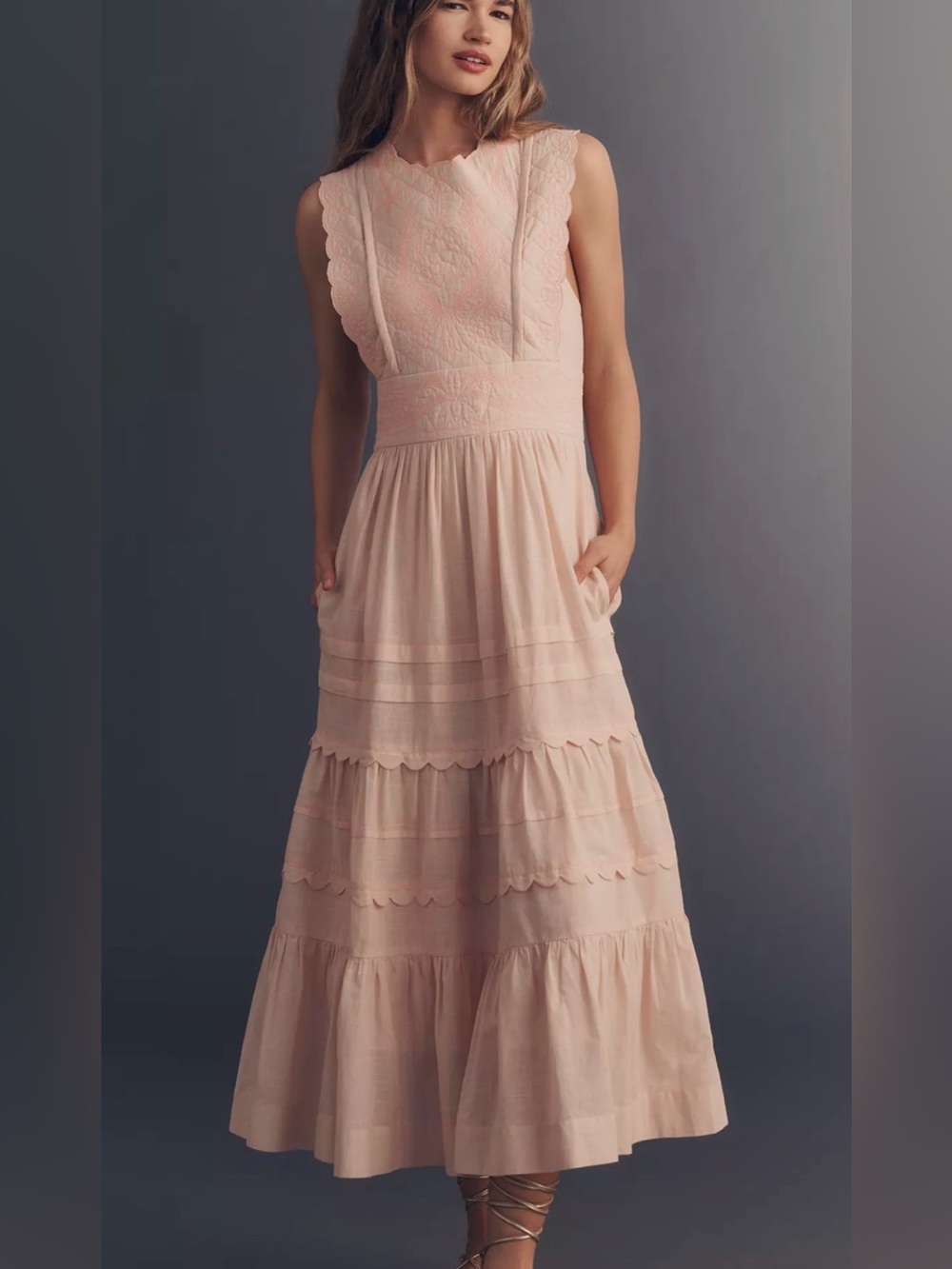 BY ANTHROPOLOGIE Sleeveless Quilted Cotton Midi Dress